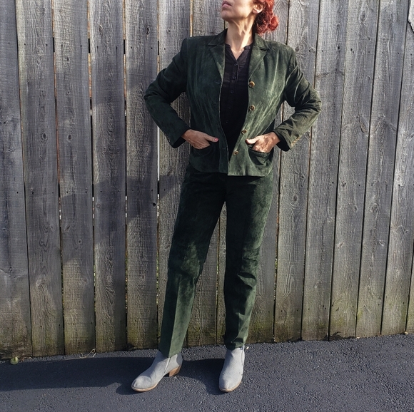 Vtg Lauren Ralph Lauren Green Suede 2 pc Leather Suit Jacket + Pants set - Picture 16 of 16
